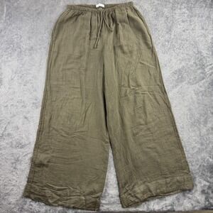 Aritzia Little Moon Coastal Pants Womens M Green Wide Leg Cropped Cotton Gauze